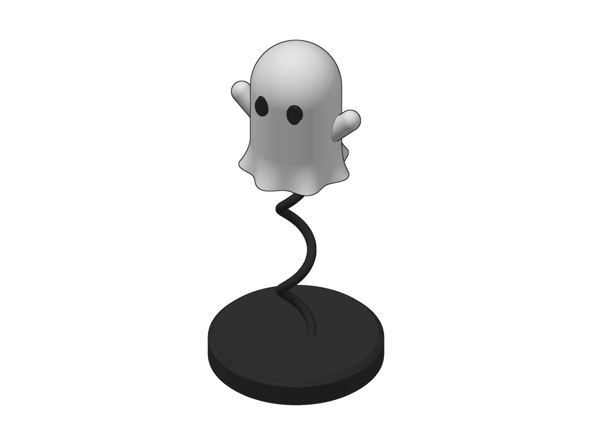 A small white ghost on a coiled spring over a black base