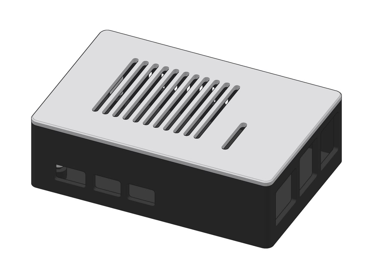 A black case with a white vented lid and openings for the ports