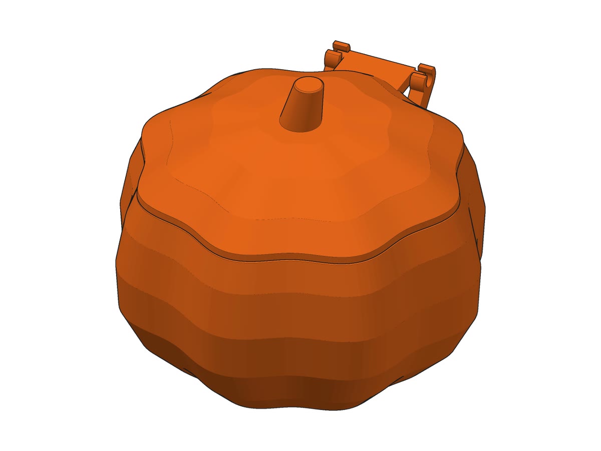 An orange pumpkin-shaped box with a hinged lid and a stem